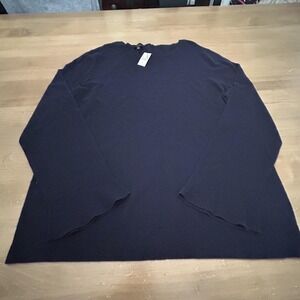 Talbots Sweater Womens XL Navy Lambswool Blend Crewneck Button Back Fluted Cuff